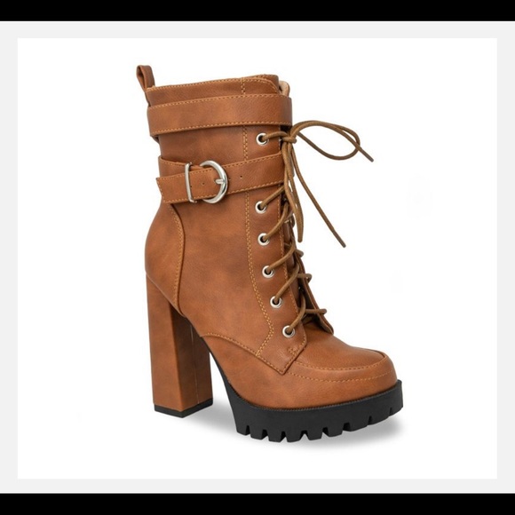 Chase + Chloe Shoes - 🔥 Cognac Liane Combat Bootie - Women